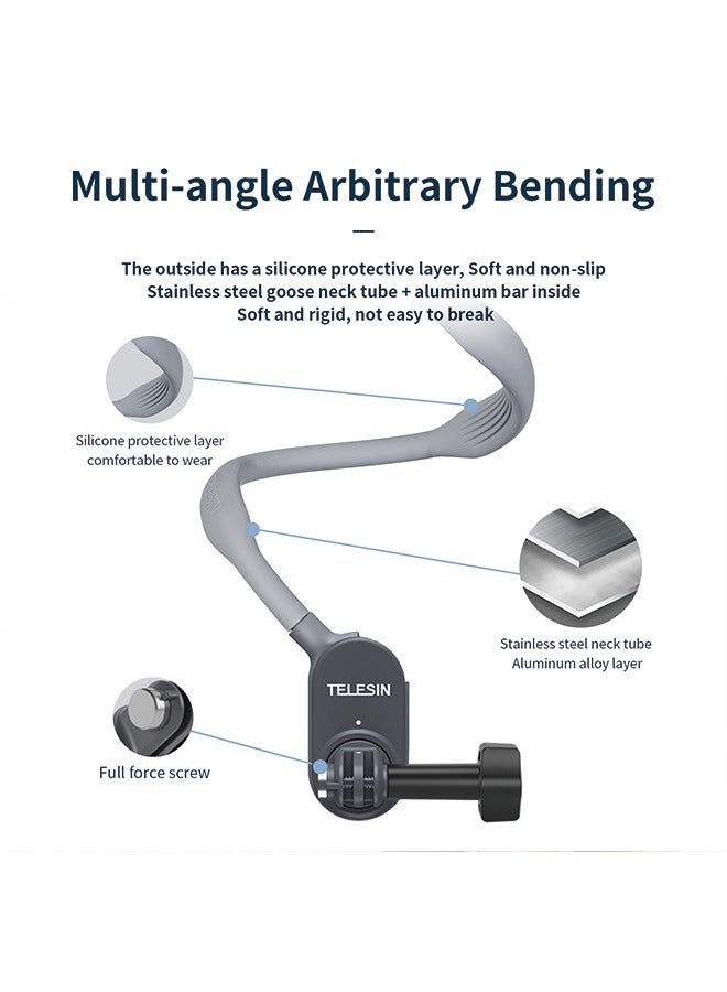 TELESIN official standard configuration U-shaped magnetic hanging neck bracket, Equipped with anisotropic short link conversion head, Compatible with GoPro/Inata 360/DJI and other action cameras