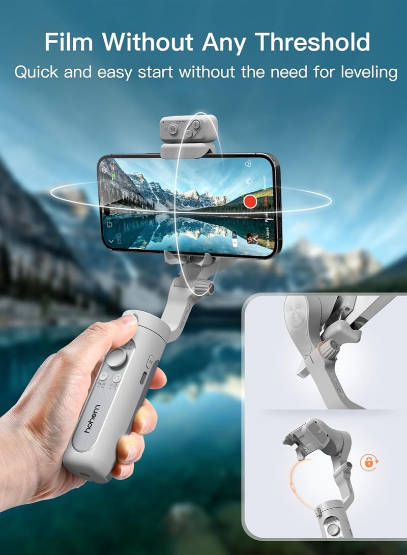 hohem iSteady XE Kit Gimbal Stabilizer for Smartphone, 3-Axis Gimbal for iPhone & Android with Magnetic Adjustable Fill Light, Portable & Foldable Stabilizer for Video Recording, YouTube TikTok Video