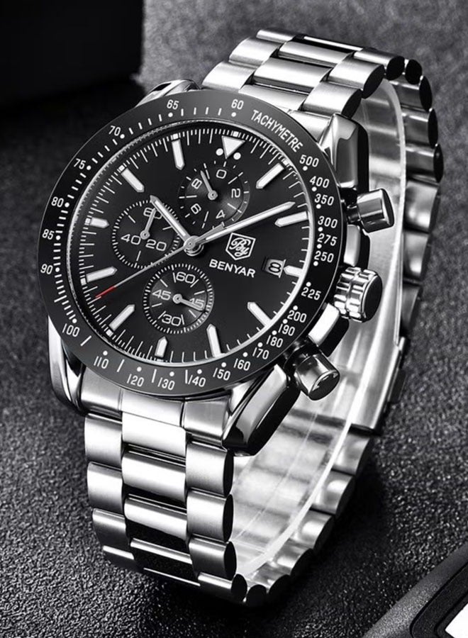 Men's quartz watches, waterproof sports chronograph watches, men's automatic date watches, dial 45mm BY5140 Silver Black