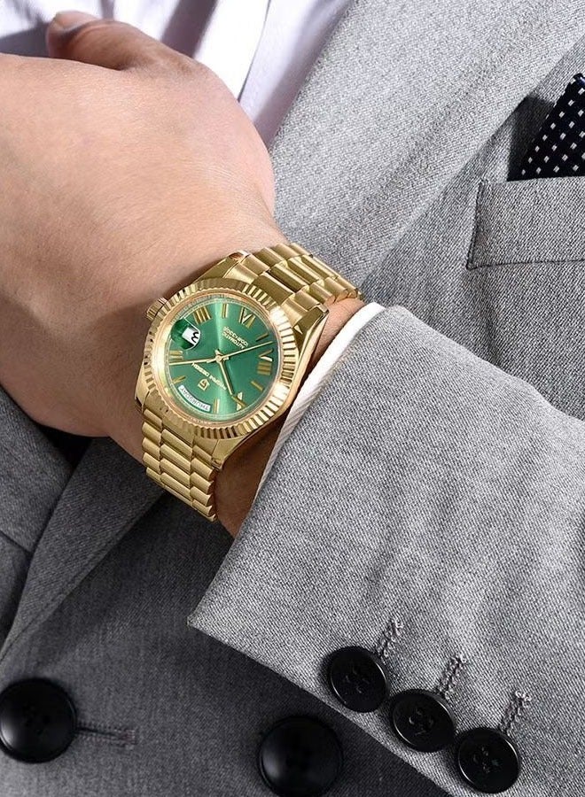 Men's 36mm Automatic Sky Blue Stainless Steel Mechanical Business Sports Watch, Men's Luxury Watch PD-1752 Gold Green