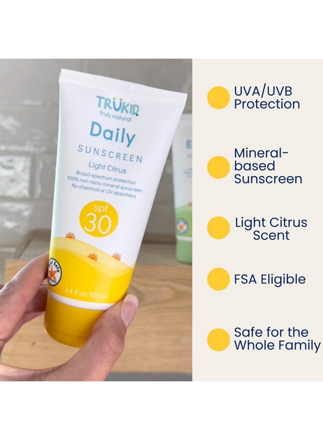 Daily Spf 30+ Sunscreen Uva/Uvb Protection, All Natural Ingredients, Reeffriendly, Mineral Based Body & Face Sun Protection For Kids, Toddlers, Babies & Adults Citrus Scent, 3.4 Oz