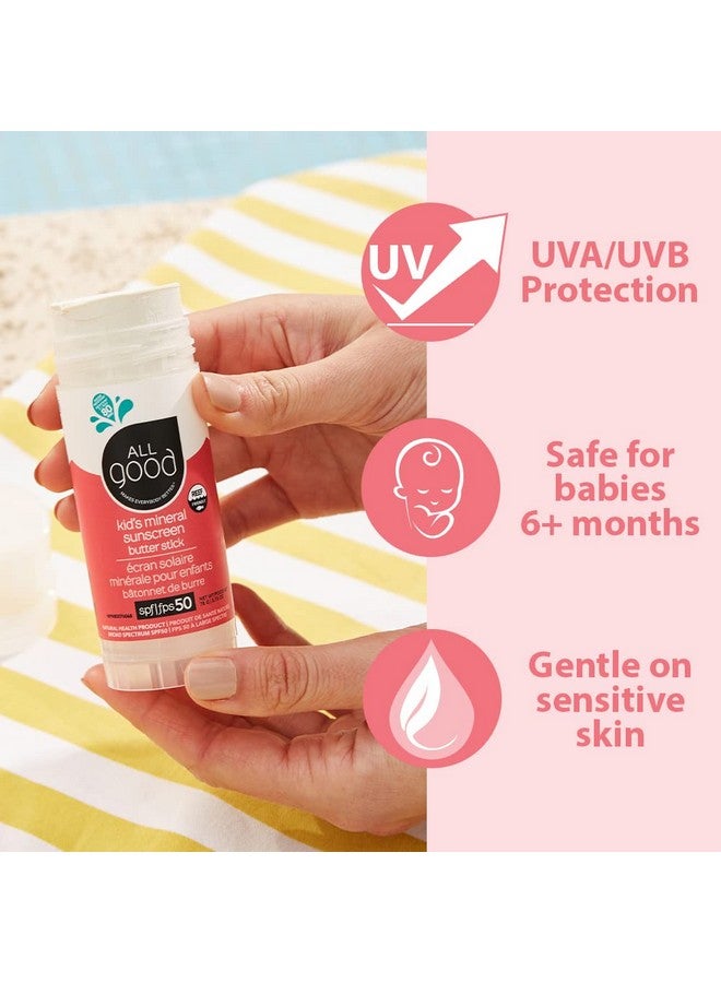 All Good Sunscreen Baby & Kids Sunscreen Stick Broad Spectrum Sunscreen Spf 50 For Face, Nose, Ears, Coral Reef Friendly, Water Resistant, Zinc Oxide, Coconut Oil, Beeswax, Vitamin E (2.75 Oz)