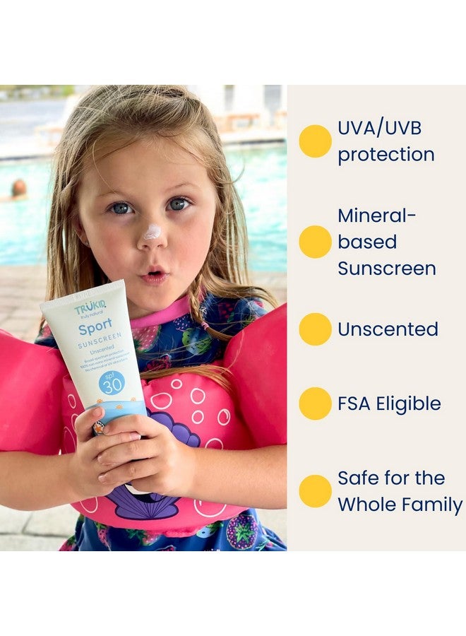 Sport Sunscreen Spf 30 Kids & Baby Sunscreen For Face & Body, Reef Safe Sunscreen, Water Resistant, Sunblock Protection For Sensitive Skin, Unscented 3.4Oz