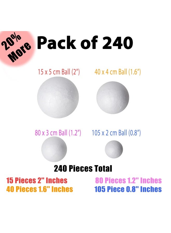 Bargain Paradise 240 Pack Styrofoam Balls -Craft Foam Balls -Foam Craft Balls -Foam Balls For Arts And Crafts Diy Craft For Home School Craft Project -240 Bulk Styrofoam Balls 4 Sizes .8 1.2 1.6 2 Inc