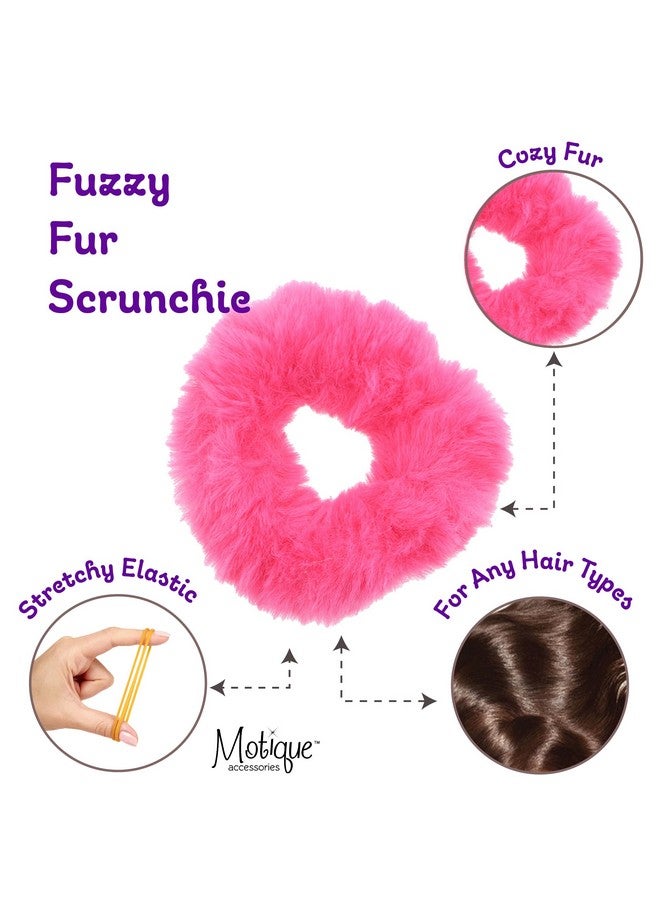 Small Fuzzy Fur Scrunchies Furry Pony Holder Set Of 2 Hot Pink