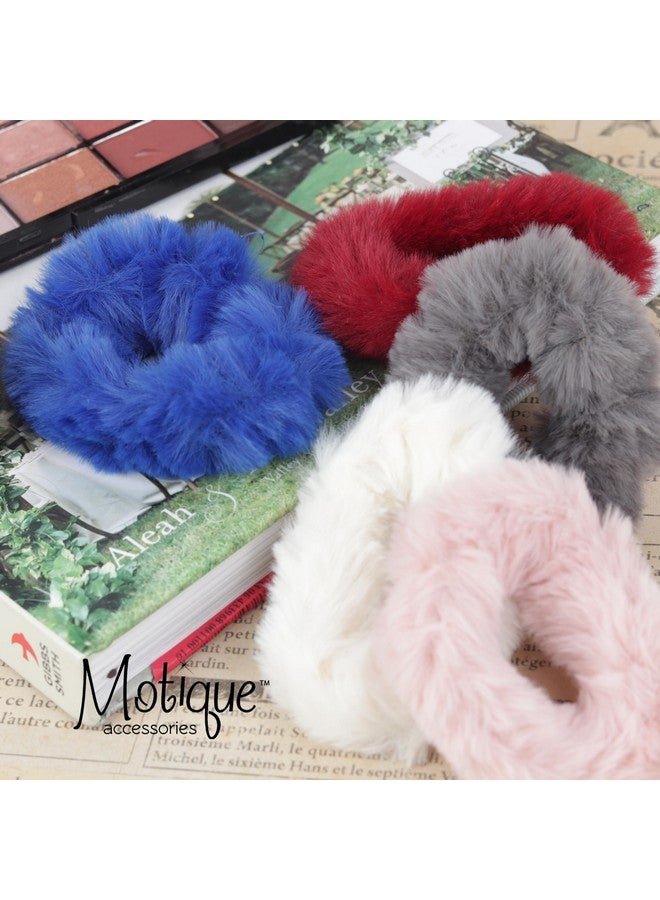 Small Fuzzy Fur Scrunchies Furry Pony Holder Set Of 2 Hot Pink