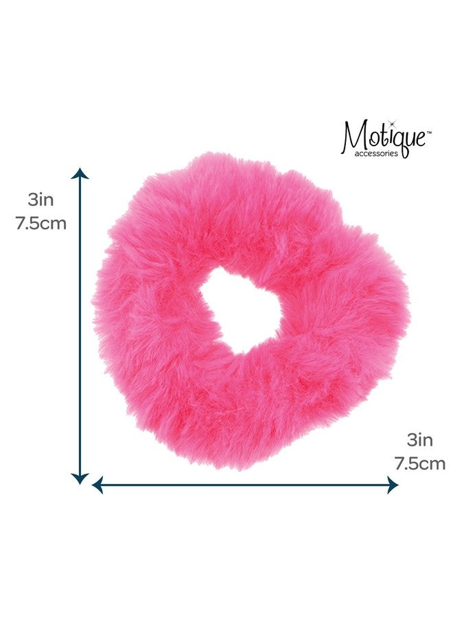 Small Fuzzy Fur Scrunchies Furry Pony Holder Set Of 2 Hot Pink