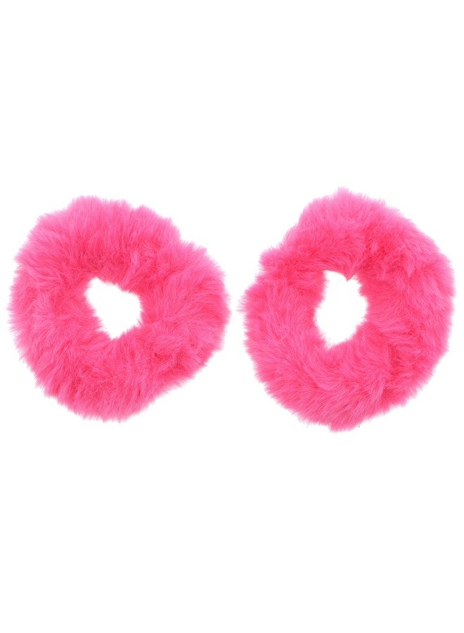 Small Fuzzy Fur Scrunchies Furry Pony Holder Set Of 2 Hot Pink