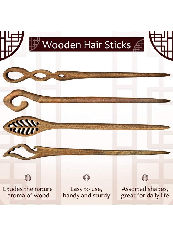 8 Pieces Wooden Hair Sticks Japanese Hair Chopstick For Women Bun Maker Chinese Chopstick Hair Pins For Women Long Hair Handmade Chignon Maker Hair Accessories (Classic Pattern)