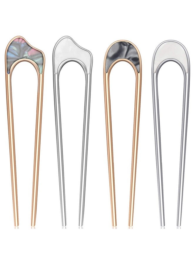 4 Pieces U Shaped Hair Pin Stick Vintage Metal Hair Pin Fork Sticks Hair Chignon Pins Elegant Hair Chopsticks U Shaped Headdress U Sticks Pins Hair Styling Accessory For Woman Girls (Gold And Silver)