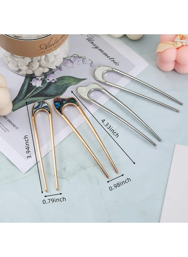 4 Pieces U Shaped Hair Pin Stick Vintage Metal Hair Pin Fork Sticks Hair Chignon Pins Elegant Hair Chopsticks U Shaped Headdress U Sticks Pins Hair Styling Accessory For Woman Girls (Gold And Silver)