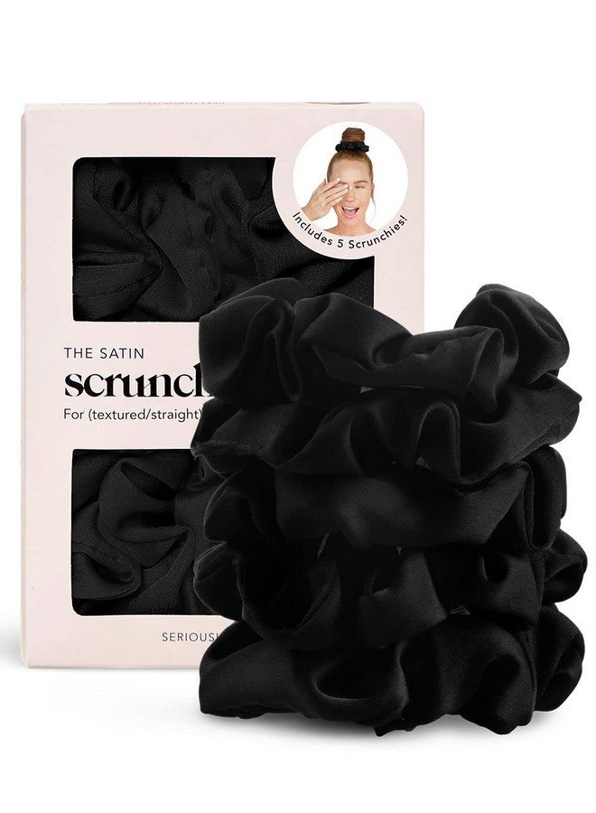 Satin Hair Scrunchies For Women Softer Than Silk Scrunchies For Hair Satin Scrunchies For Girls Satin Hair Ties For Women Silk Hair Ties No Damage Silk Ponytail Holders 5 Pcs (Black)