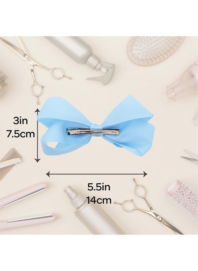 5.5 Inch Grosgrain Hair Bow Clip For Woman And Girlslight Blue