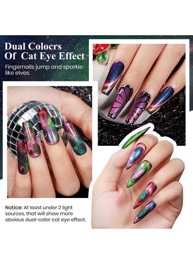 9D Cat Eye Gel Nail Polish: Magnetic Gel Polish Set 10Ml 6 Colors With 2 Magnet Sticks Chameleon Magic Galaxy Shiny Effect Cateye Nail Gel Soak Off Nail Art Gift For Ladies