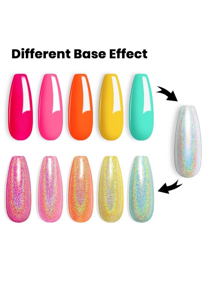 Neon Gel Nail Polish Kit Soak Off Holographic Nail Polish Set Silver Glitter Nail Polish Irridescent Colors Green Yellow Neon Orange Hot Pink Rose Red 6 Piece Set 7.5Ml Curing Required