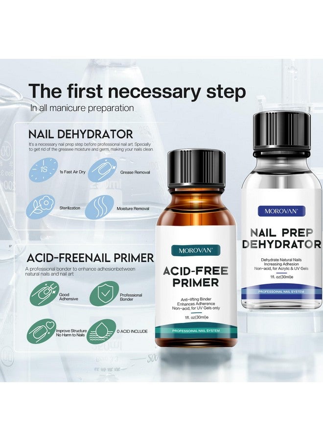 Nail Primer And Natural Nail Prep Dehydrate Set Nail Dehydrator And Primer Fast Air Dry For Gel Polish & Acrylic Powder Gel Nail Primer And Dehydrator 30Ml 1Oz