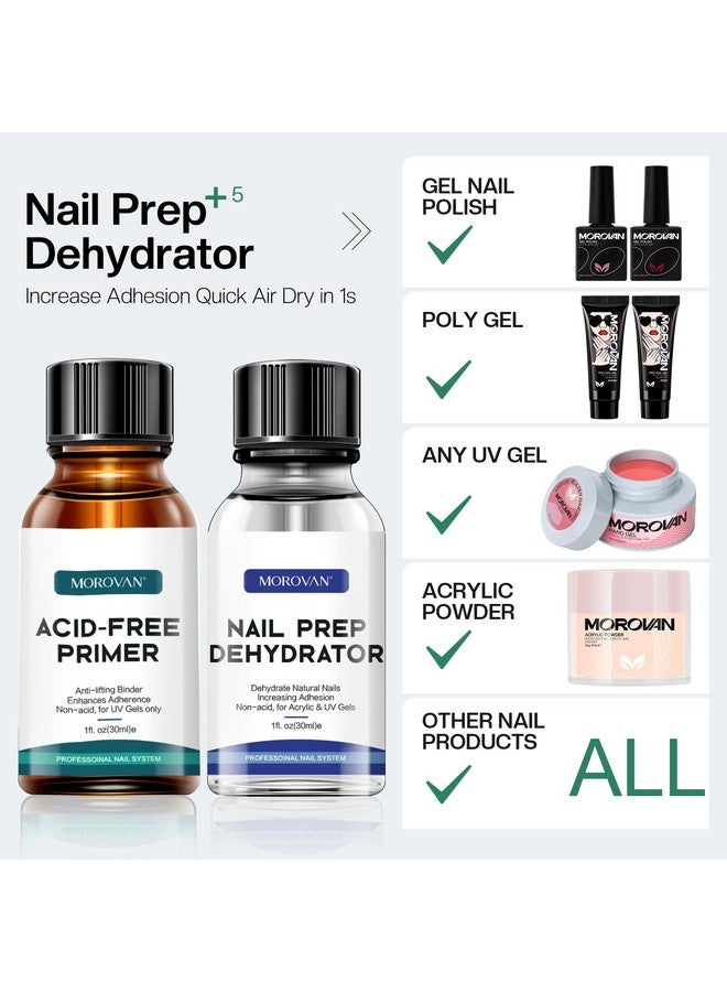 Nail Primer And Natural Nail Prep Dehydrate Set Nail Dehydrator And Primer Fast Air Dry For Gel Polish & Acrylic Powder Gel Nail Primer And Dehydrator 30Ml 1Oz