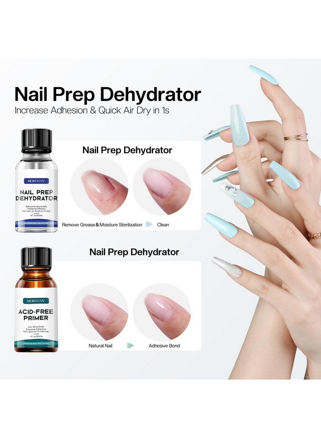 Nail Primer And Natural Nail Prep Dehydrate Set Nail Dehydrator And Primer Fast Air Dry For Gel Polish & Acrylic Powder Gel Nail Primer And Dehydrator 30Ml 1Oz