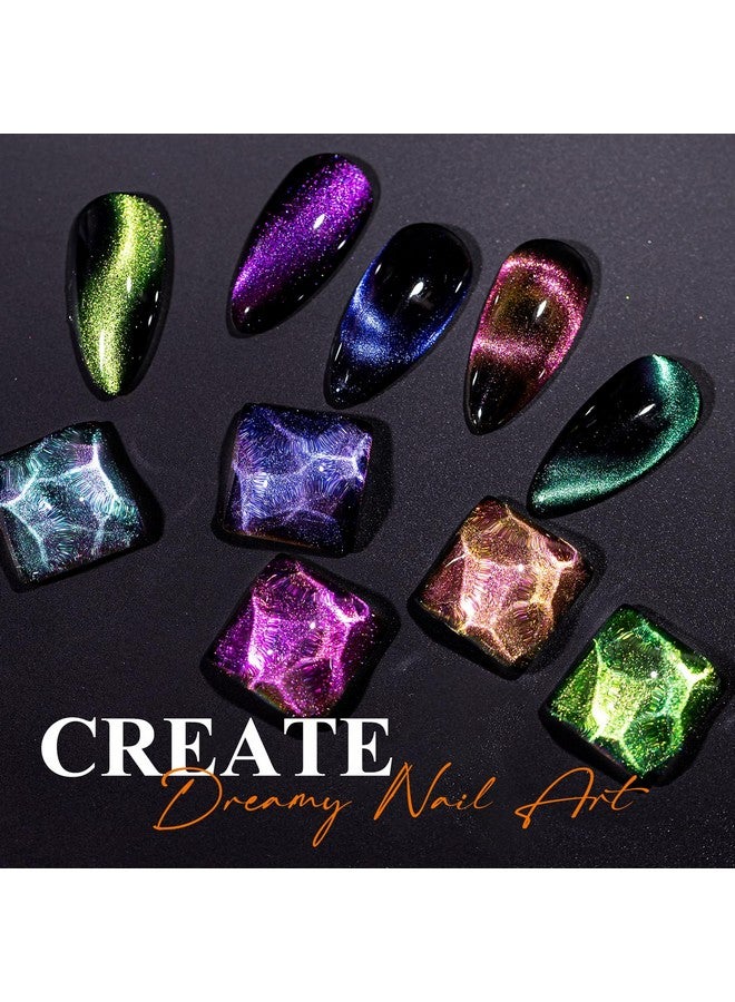 9D Cat Eye Gel Nail Polish Magnetic Cat Eye Gel Polish Set 10Ml*6 With 2 Magnets Classic Colors Chameleon Magic Galaxy Effect Soak Off Nail Art Sparkle Stunning Gel Polish Gift For Women