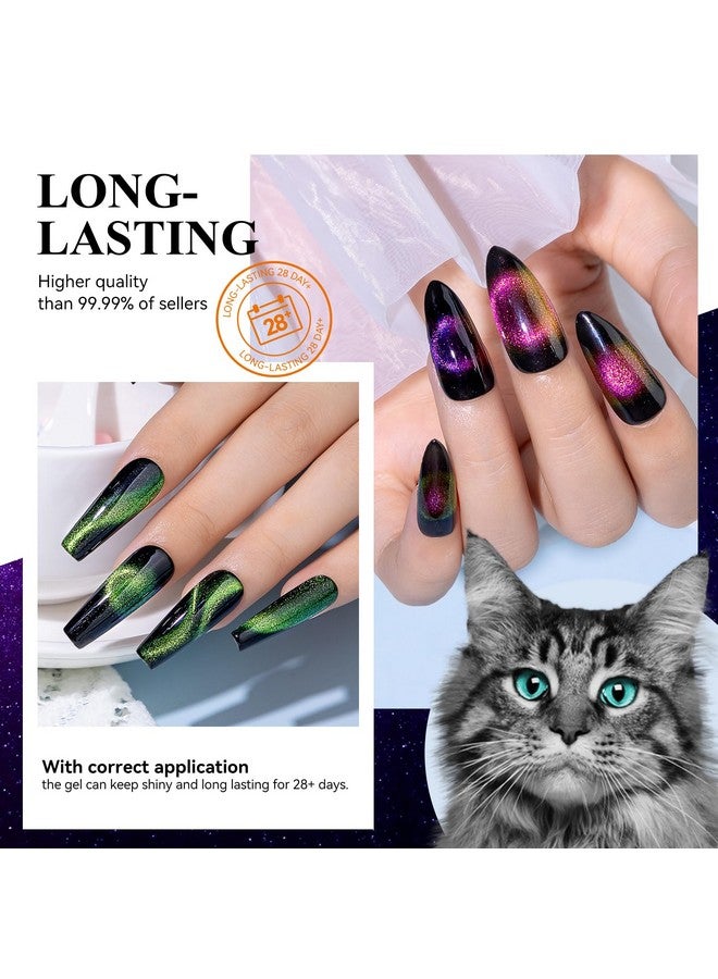 9D Cat Eye Gel Nail Polish Magnetic Cat Eye Gel Polish Set 10Ml*6 With 2 Magnets Classic Colors Chameleon Magic Galaxy Effect Soak Off Nail Art Sparkle Stunning Gel Polish Gift For Women