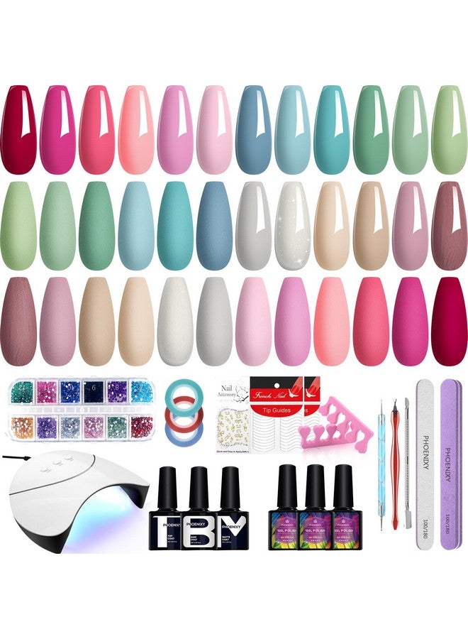 Gel Nail Polish Kit With U V Light 18 Colors Soak Off Gel Nail Kit With 36W U V Led Nail Lamp Pink Red Brown Blue Green Glitter Nail Polish Set Manicure Starter Kit Gifts For Women