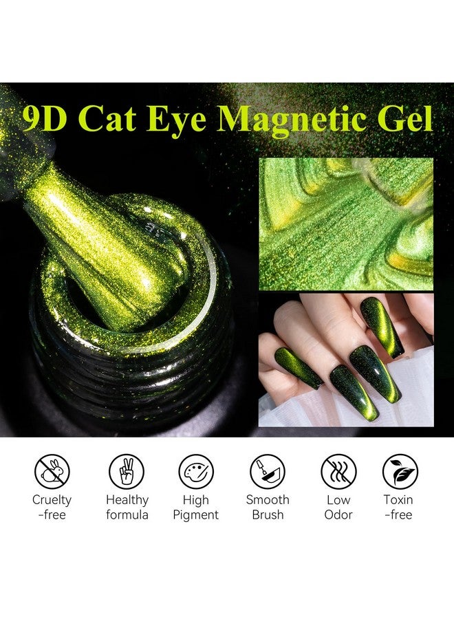 9D Cat Eye Gel Nail Polish Bright Green Magnetic Gel Polish With Magnet Stick Magic Shimmer Galaxy Effect Holographic Glitter Silky Cat Eye Nail Polish Soak Off Nail Art Manicure At Home