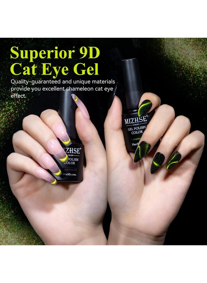 9D Cat Eye Gel Nail Polish Bright Green Magnetic Gel Polish With Magnet Stick Magic Shimmer Galaxy Effect Holographic Glitter Silky Cat Eye Nail Polish Soak Off Nail Art Manicure At Home