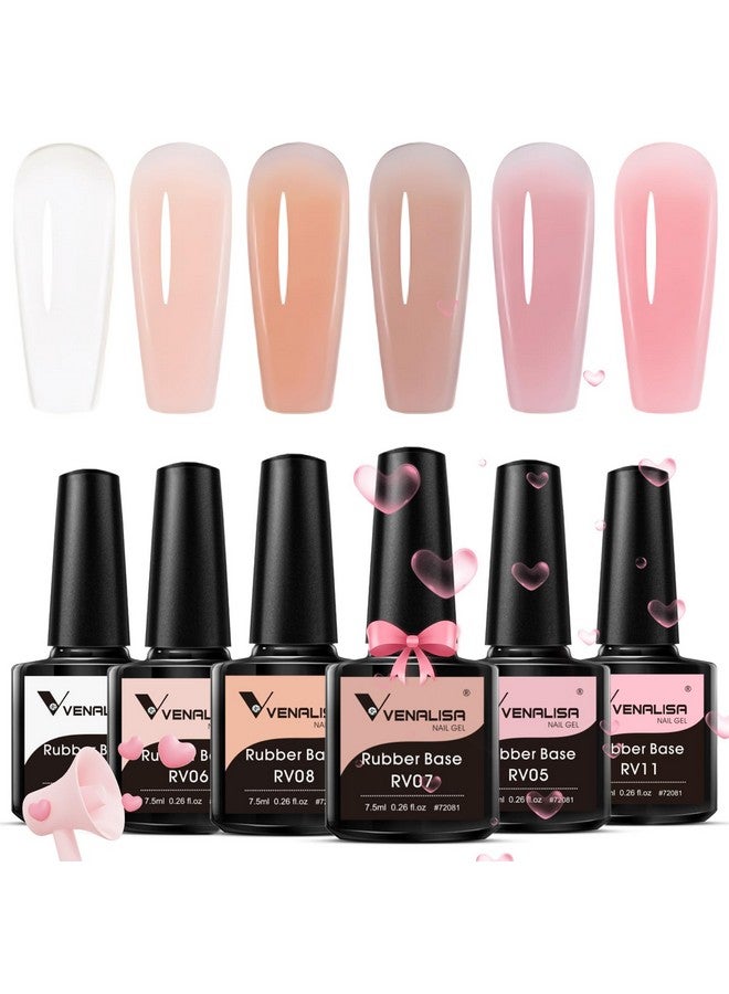 Venalisa 3 In 1 Rubber Base Gel For Nails 6 Colors Jelly Gel Nail Polish Set Nude Pink Neutral Transparent Milky White Sheer Pink Gel Polish Strengthener Kit