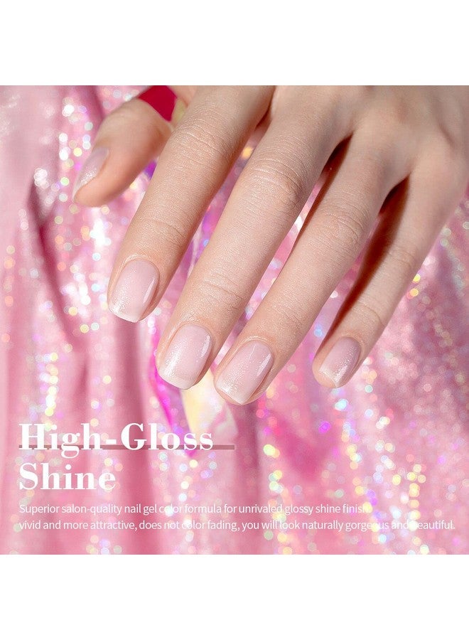 Nude Gel Nail Polish Pale Pink Jelly Shimmery Nail Gel Polish Sparkly Silver Glitter Translucent Milky Pink French Manicure Natural Skin Tone Color 15Ml Soak Off Uv Led Cured Nail Art Salon