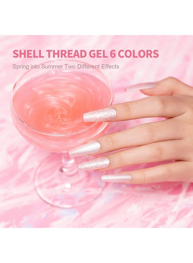 Pearl Gel Nail Polish Set 6 Colors Pearlescent Shell Glitter White Gold Pink Green Purple Shimmer Mermaid Nail Polish Soak Off Led Uv Curing Requires Swirl Thread Effect Diy Manicure Use