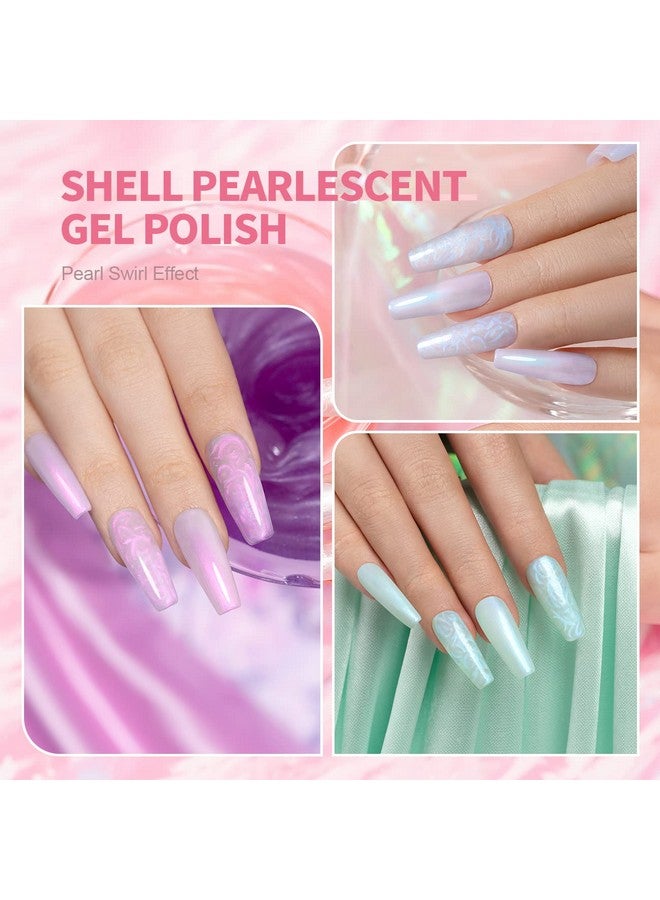 Pearl Gel Nail Polish Set 6 Colors Pearlescent Shell Glitter White Gold Pink Green Purple Shimmer Mermaid Nail Polish Soak Off Led Uv Curing Requires Swirl Thread Effect Diy Manicure Use