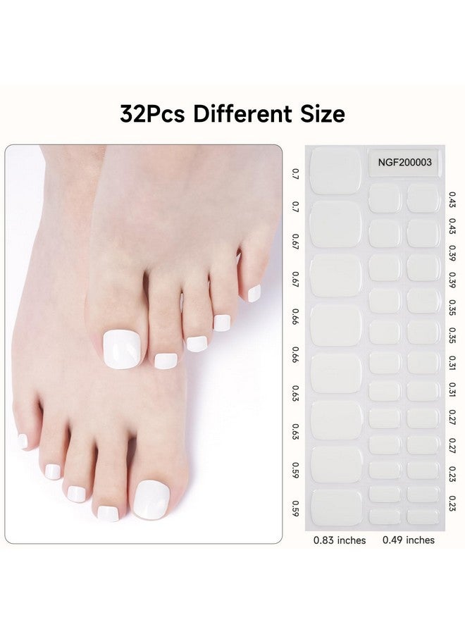 Semi Cured Gel Pedicure Strips 32 Solid Color Gel Toenail Stickers Full Nail Wraps For Women Girls Kids Includes Prep Pads Nail File & Wood Stick (Snow White)