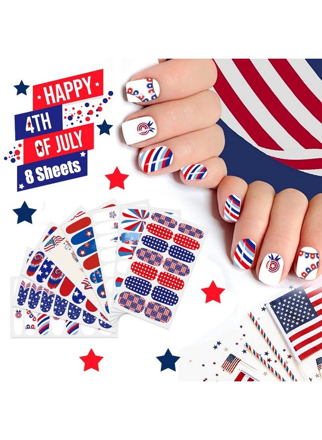 8 Sheets 4Th Of July Nail Wraps For Women Independence Day Nail Polish Strips Patriotic American Flag Nail Strips Selfadhesive Nail Stickers With Nail File For Memorial Day（4Th Of Julyb）