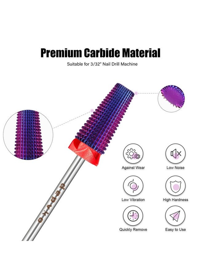 5 In 1 Nail Drill Bits 332'' Carbide Tungsten Nail Bits Two Way Rotate Professional Advanced Safety Cuticle Bits For Nail Fast Remove For Manicure Pedicure Cuticle Gel Polishing(F Purple)