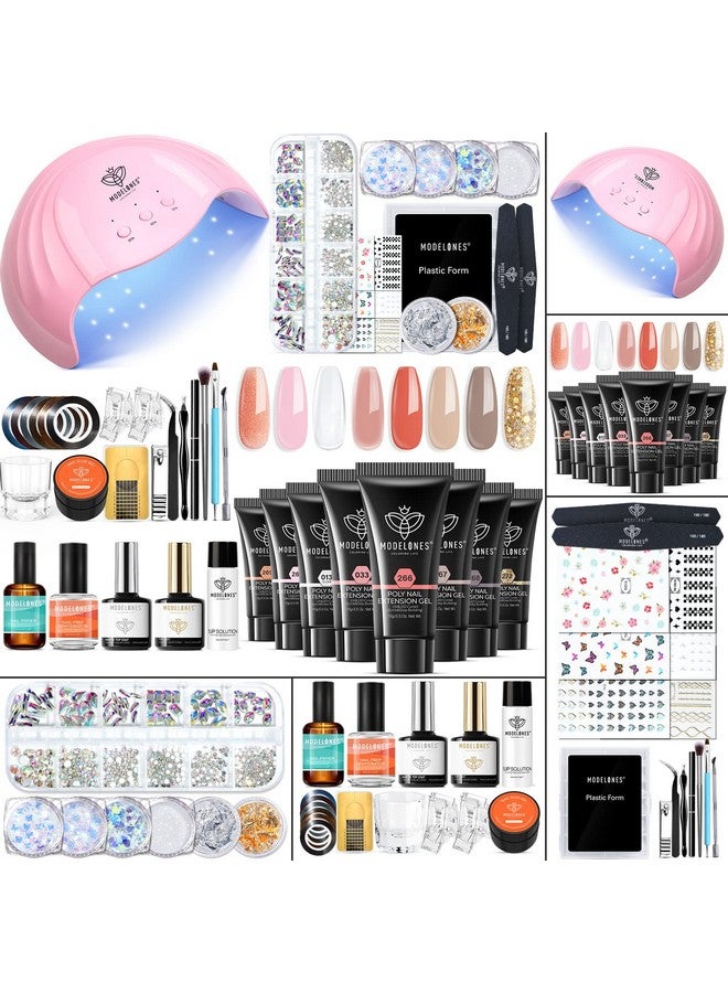 Poly Nail Gel Kit With 48W Led Nail Lamp 8 Fall Colors Clear Orange Pink Brown Glitter Extension Builder Gel Complete Nail Art Tools Manicure Professional Nail Starter Supplies Diy At Home