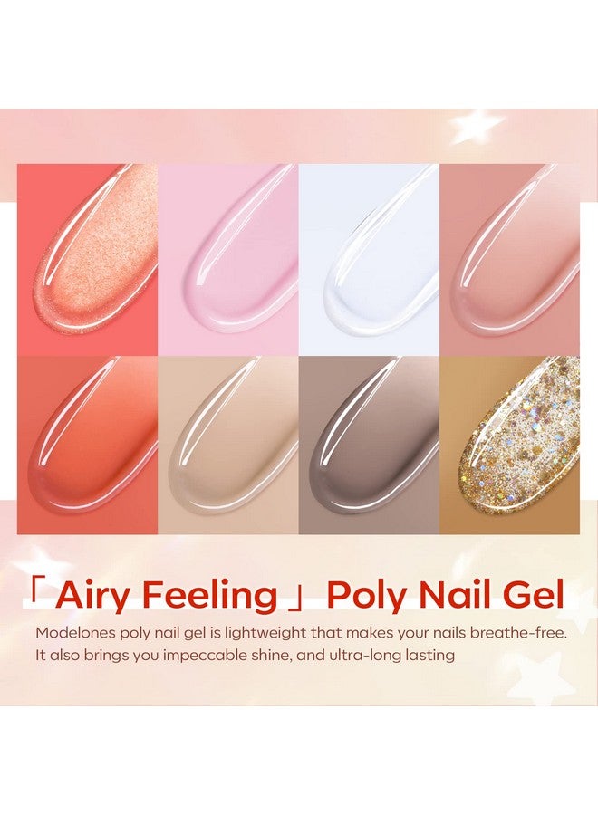 Poly Nail Gel Kit With 48W Led Nail Lamp 8 Fall Colors Clear Orange Pink Brown Glitter Extension Builder Gel Complete Nail Art Tools Manicure Professional Nail Starter Supplies Diy At Home