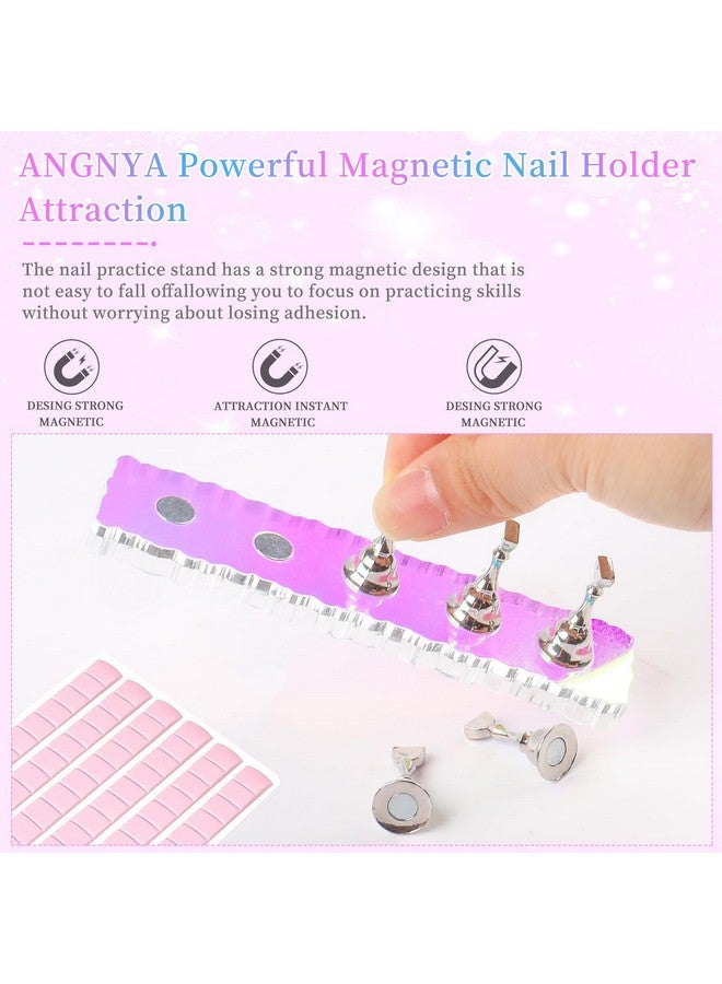 2 Set Nail Stand Aurora Nail Holder For Painting Nail Stand For Press On With 96 Pcs Reusable Sticky Putty Nail Display Stand Nail Hand Practice Magnetic Nail Art Tools For Homes And Salons