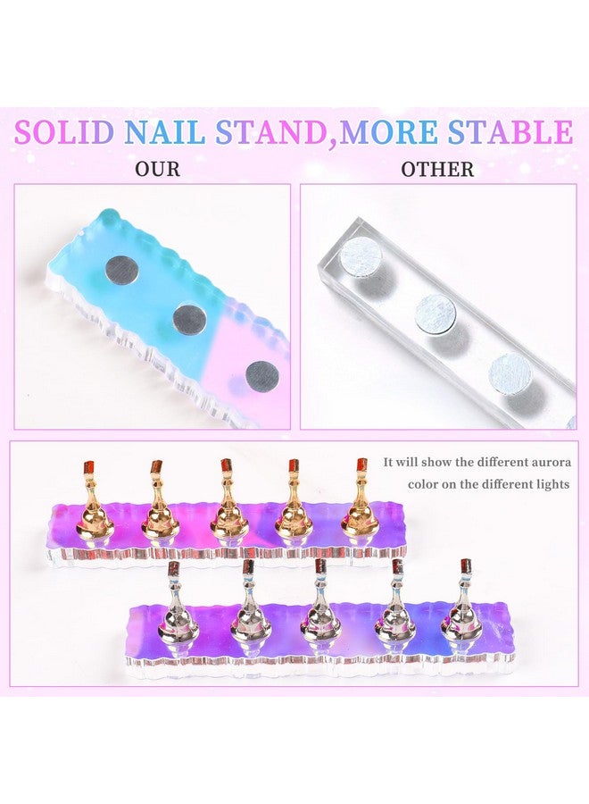 2 Set Nail Stand Aurora Nail Holder For Painting Nail Stand For Press On With 96 Pcs Reusable Sticky Putty Nail Display Stand Nail Hand Practice Magnetic Nail Art Tools For Homes And Salons