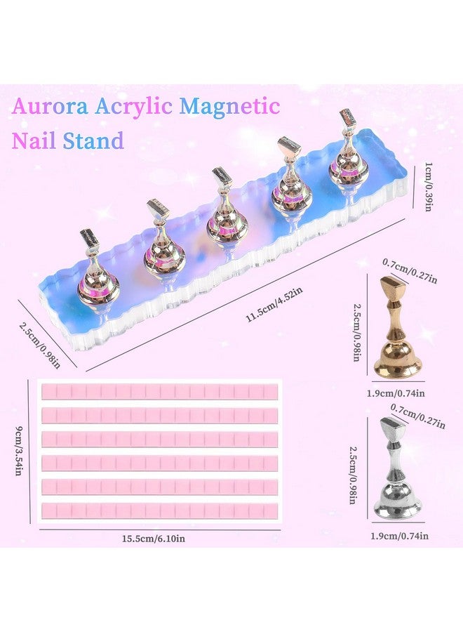 2 Set Nail Stand Aurora Nail Holder For Painting Nail Stand For Press On With 96 Pcs Reusable Sticky Putty Nail Display Stand Nail Hand Practice Magnetic Nail Art Tools For Homes And Salons