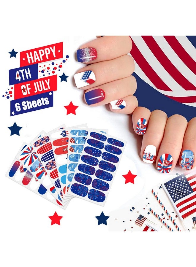 6 Sheets 4Th Of July Nail Wraps For Women Independence Day Nail Polish Strips Patriotic Nail Strips Selfadhesive Nail Stickers With Nail File For Memorial Day（4Th Of Julyc）