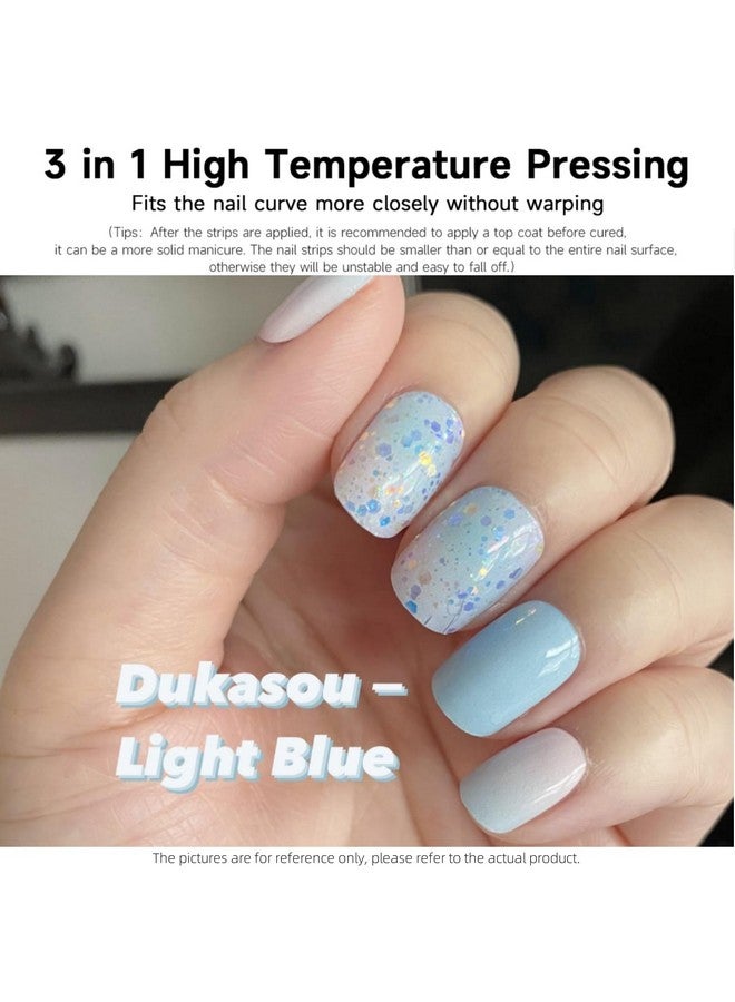 Semi Cured Gel Nail Strips 28 Pcs Gel Nail Strips Work With Any Uv Lamp Long Lasting Gel Nail Stickers Full Nail Wraps Salon Quality Easy To Apply（Summer Blue)