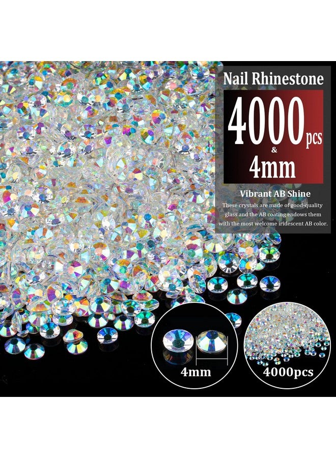 4000Pcs 4Mm Resin Rhinestones Bulk Transparent Ab Flatback Round Jelly Rhinestones Bedazzling Non Hotfix Crystal Gems Large Quantity Wholesale For Diy Crafts Clothes Tumblers Face Makeup Manicure