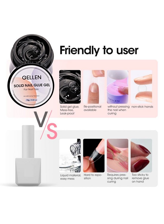 Solid Nail Glue Gel For False Nail Tips Huge Capacity 15G Press On Nail Glue Solid Acrylic Nail Glue Gel For Salon Art Diy At Home Need Uv Light Cured