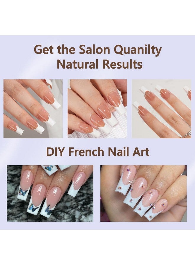 French Gel Nail Tips 240Pcs French Tip Press On Nails Long Square Brown No Need To File 3 In 1 Tips Prelasting Fake Nails For Nail Art Diy 15 Sizes