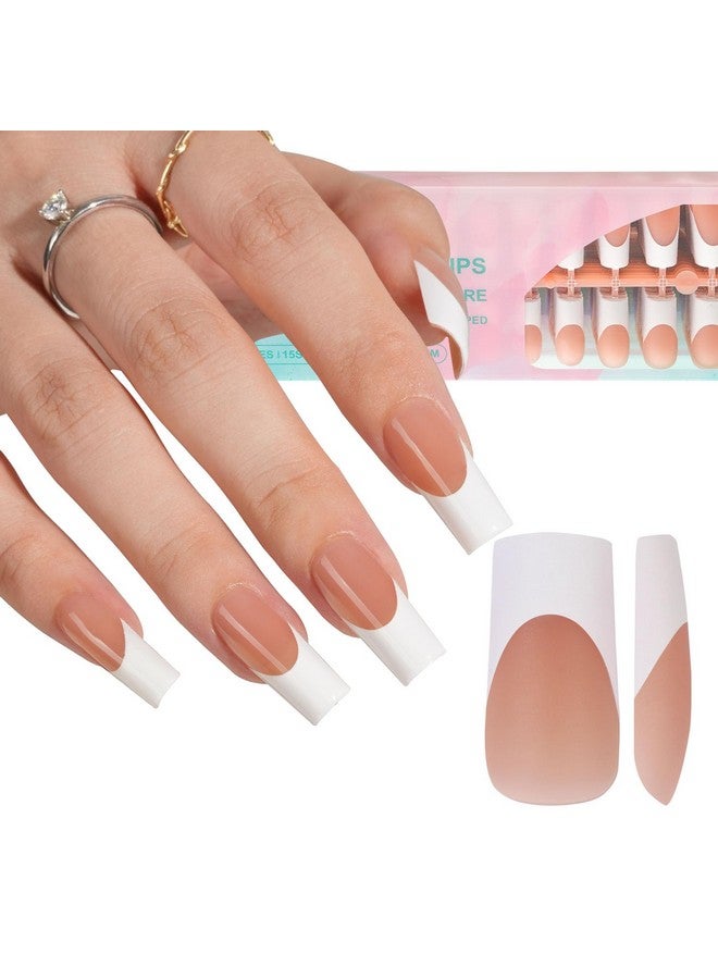 French Gel Nail Tips 240Pcs French Tip Press On Nails Long Square Brown No Need To File 3 In 1 Tips Prelasting Fake Nails For Nail Art Diy 15 Sizes