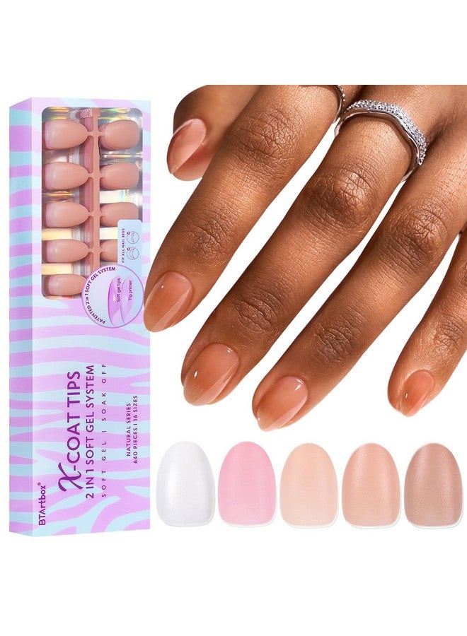 Xcoattips Gel Nail Tips 640Pcs Extra Short Almond Press On Nails 5 Natural Colors Long Lasting Short False Nail Soak Off Acrylic Fake Nails Extensions For Nail Art Diy Summer Gift