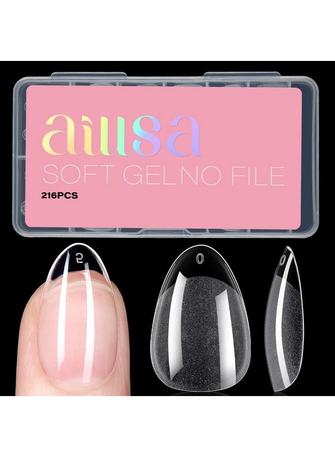 Short Almond Nail Tips Soft Gel Preshaped Acrylic Nail Tips Half Matte Full Cover Nail Tips Clear Gelly Press On Flase Nail Tips For Extension Nail Manicure Home Diy 216Pcs 12Sizes