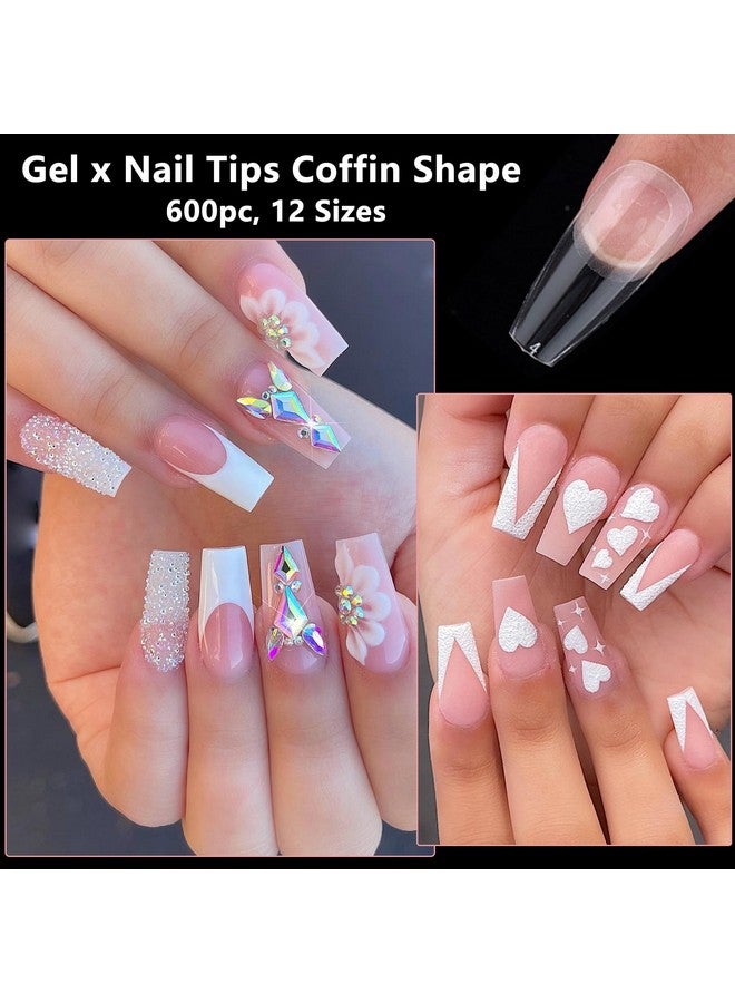 600Pc Soft Gel Medium Coffin Fake Nail Tips Full Cover Gel X Nail Tips Coffin Clear Medium Fake Nail False Nails Gel Nail Tips For Acrylic Nails Extension Press On Nails