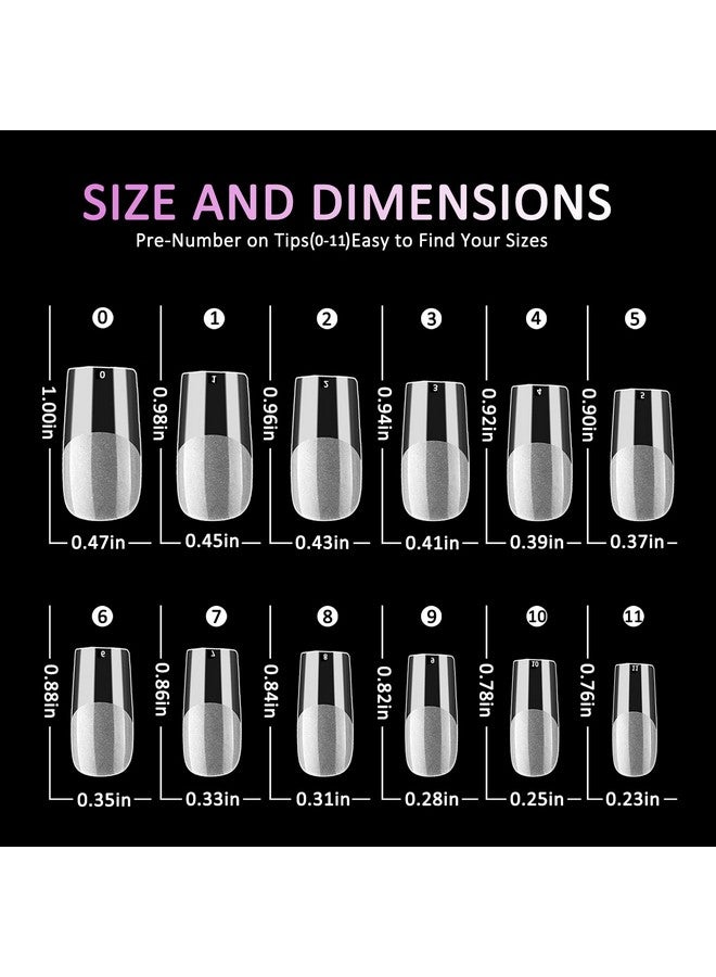 240Pc Clear Medium Gel X Nail Tips Full Cover Square Fake Nails Artificial False Fingernails Manicure Design Decor For Gel X Nailsacrylic Nails Extension