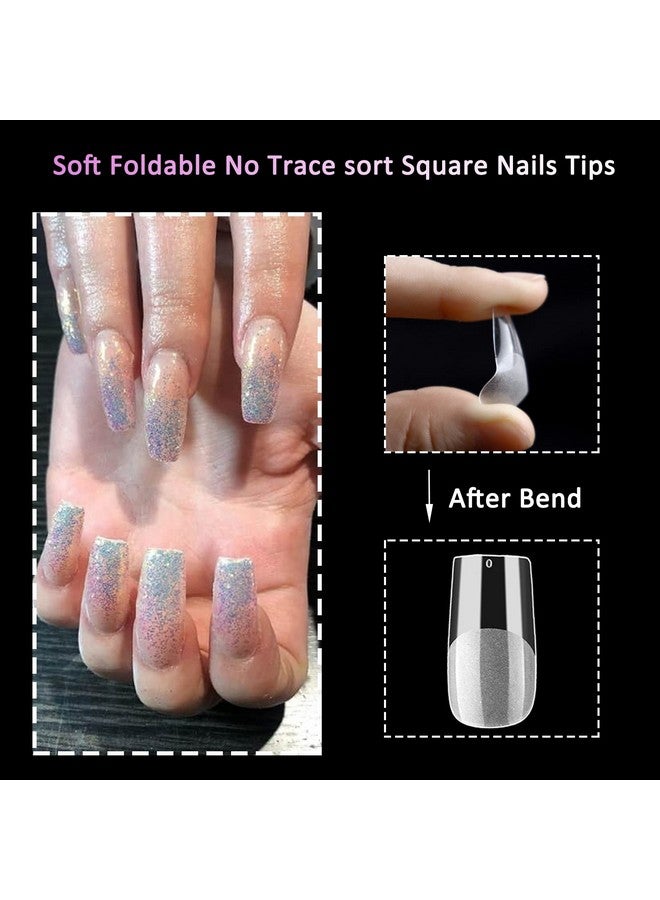 240Pc Clear Medium Gel X Nail Tips Full Cover Square Fake Nails Artificial False Fingernails Manicure Design Decor For Gel X Nailsacrylic Nails Extension